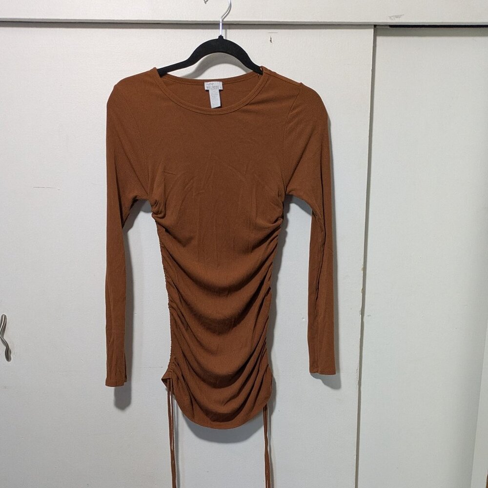 West of Melrose Women's Brown Long Sleeve Ruched Bodycon Dress